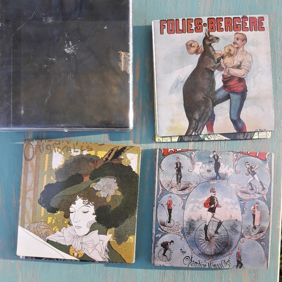 Coaster Set 6 Vintage Drink Coasters Box French - Picture 11 of 16